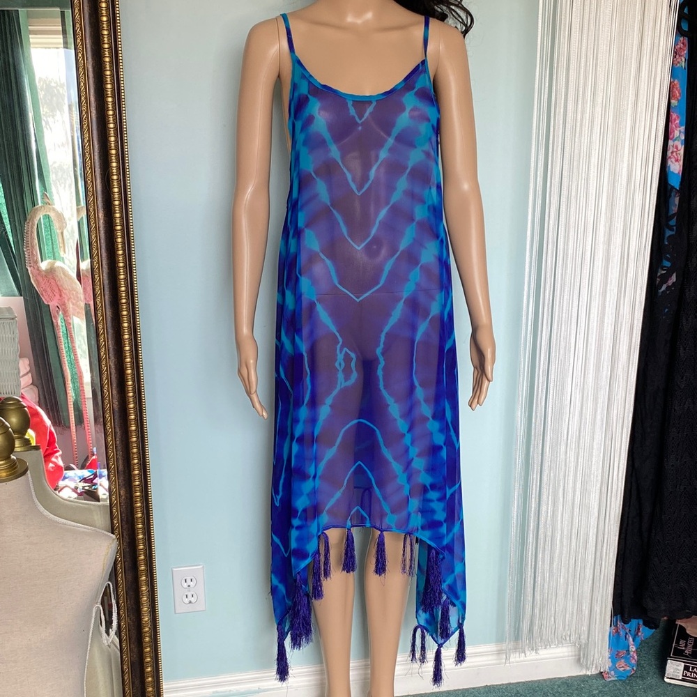 Tie Dye Semi Sheer Tassel Cover Up Dress